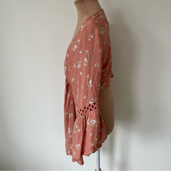 Agua Bendita Resort Angie Manila Floral Print Cropped Tie Bell Sleeve Top NWT S - Picture 6 of 12